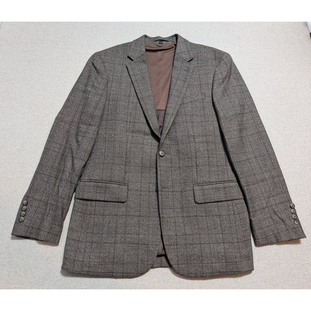 Jos A Bank Traveler Men's Blazer 38R Brown Plaid Slim Fit Cool Motion Jacket